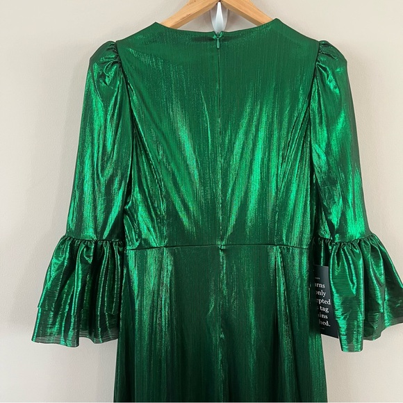 Tuckernuck pomander place Crinkle lurex Lillith midi dress xs Emerald green - Picture 6 of 11